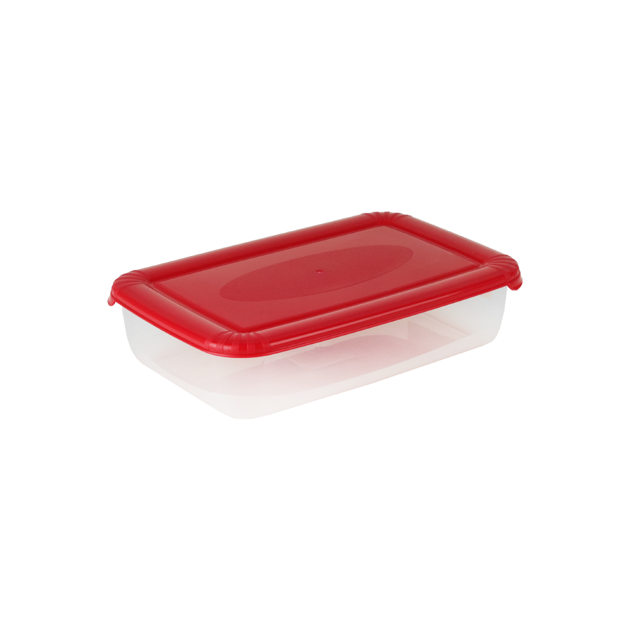 Prostokątny pojemnik do żywności Polar z czerwoną pokrywką 0,9 l 