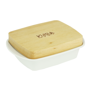 Maselnica porcelanowa z drewnianą pokrywą VUISLA 12x16,5x5, cm 