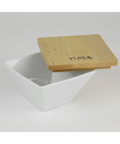 Pojemnik ceramiczny z drewnianą pokrywką VUISLA 12x12x8 cm 