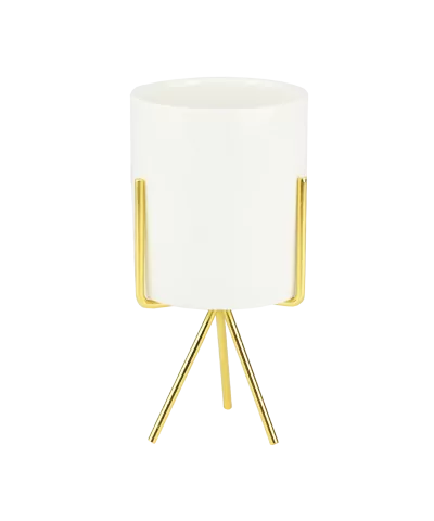 Osłonka ceramiczna 17x8cm na stojaku biało złoty 