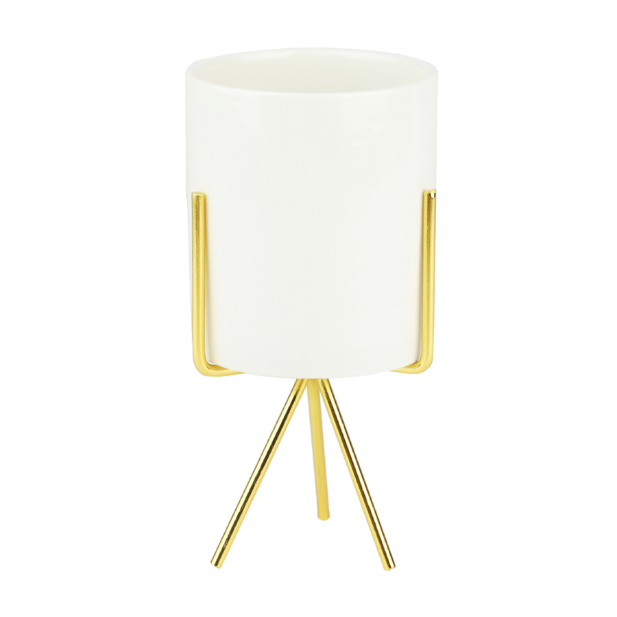 Osłonka ceramiczna 17x8cm na stojaku biało złoty 