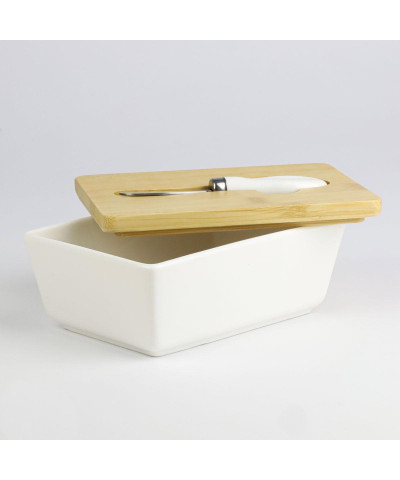 Kpl. cukiernica + maselnica ceramiczne z bambusową pokrywą PRIMA DECO biały-Prima Deco