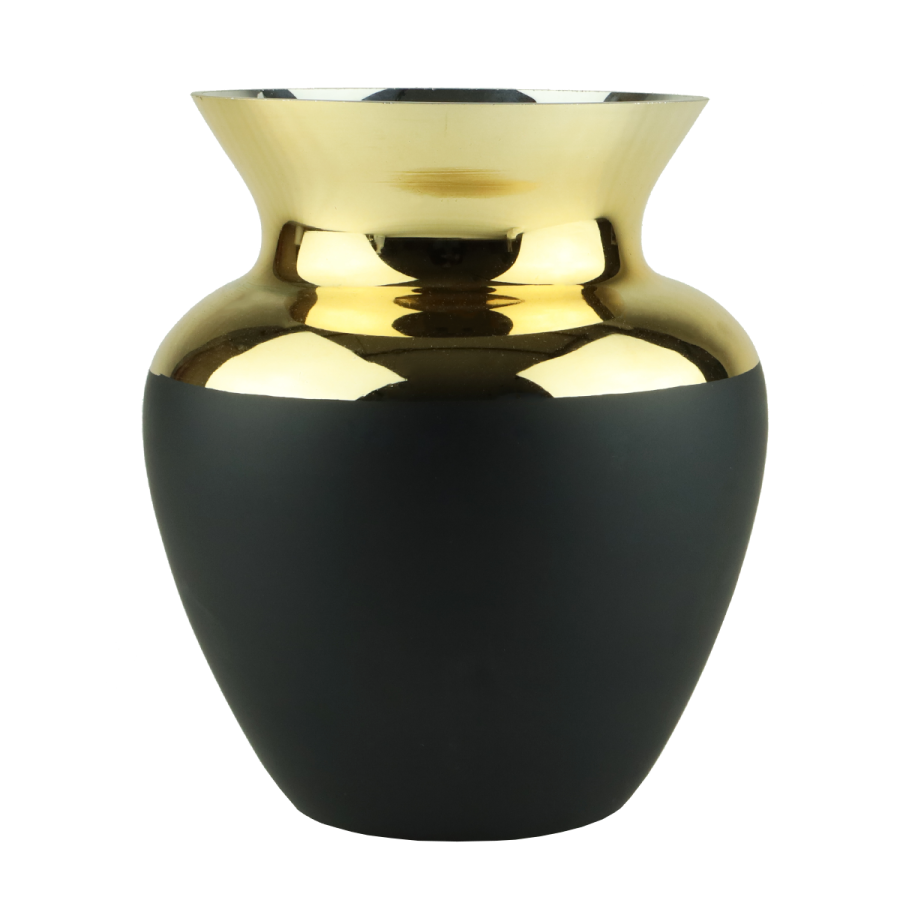 Wazon szklany amfora czarno-złoty 25x29 cm-Prima Deco