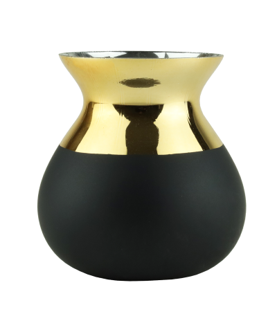 Wazon szklany amfora czarno-złoty 16,5x17,5 cm-Prima Deco