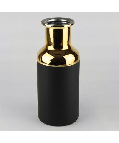 Wazon szklany czarno-złoty 12,5x30 cm-Prima Deco