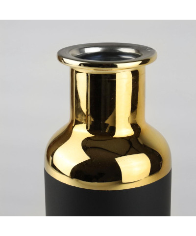 Wazon szklany czarno-złoty 12,5x30 cm-Prima Deco