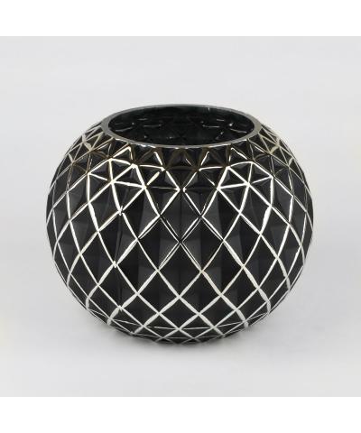 Wazon szklany kula czarno-srebrny 22x16 cm-Prima Deco