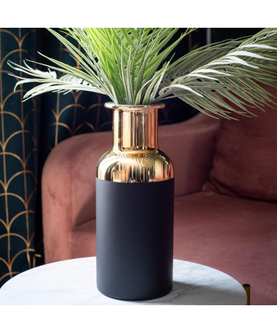 Wazon szklany czarno-złoty 12,5x30 cm-Prima Deco