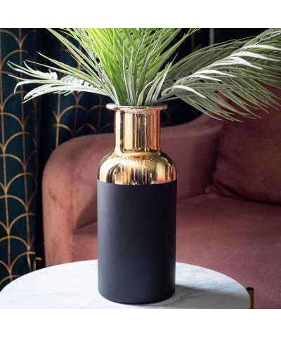 Wazon szklany czarno-złoty 12,5x30 cm-Prima Deco