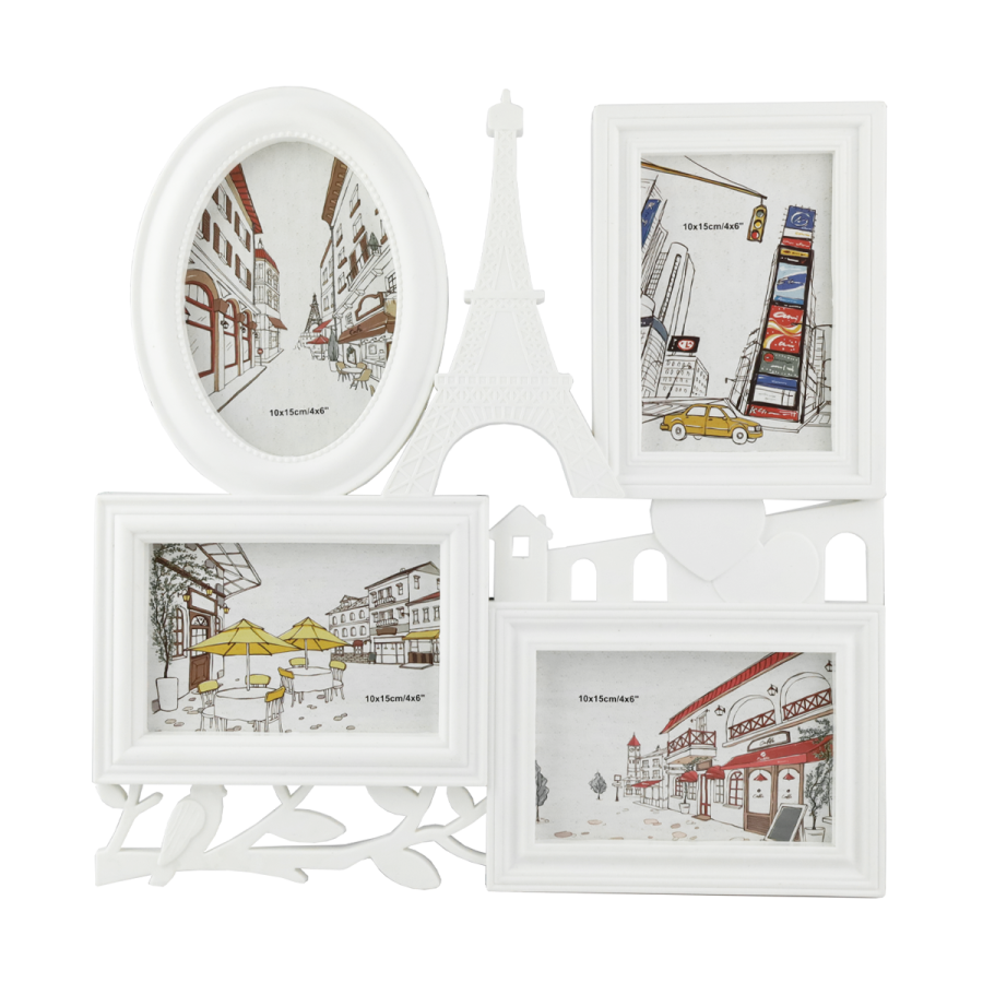 Ramka ścienna na 4 zdjęcia Paryż biała 36x36 cm-PRYMUS AGD