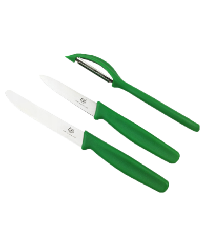 Zestaw noży z obieraczką zielony 3 el.