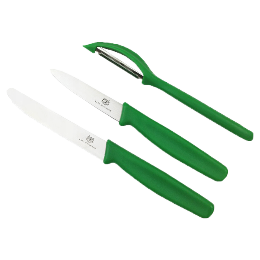 Zestaw noży z obieraczką zielony 3 el.