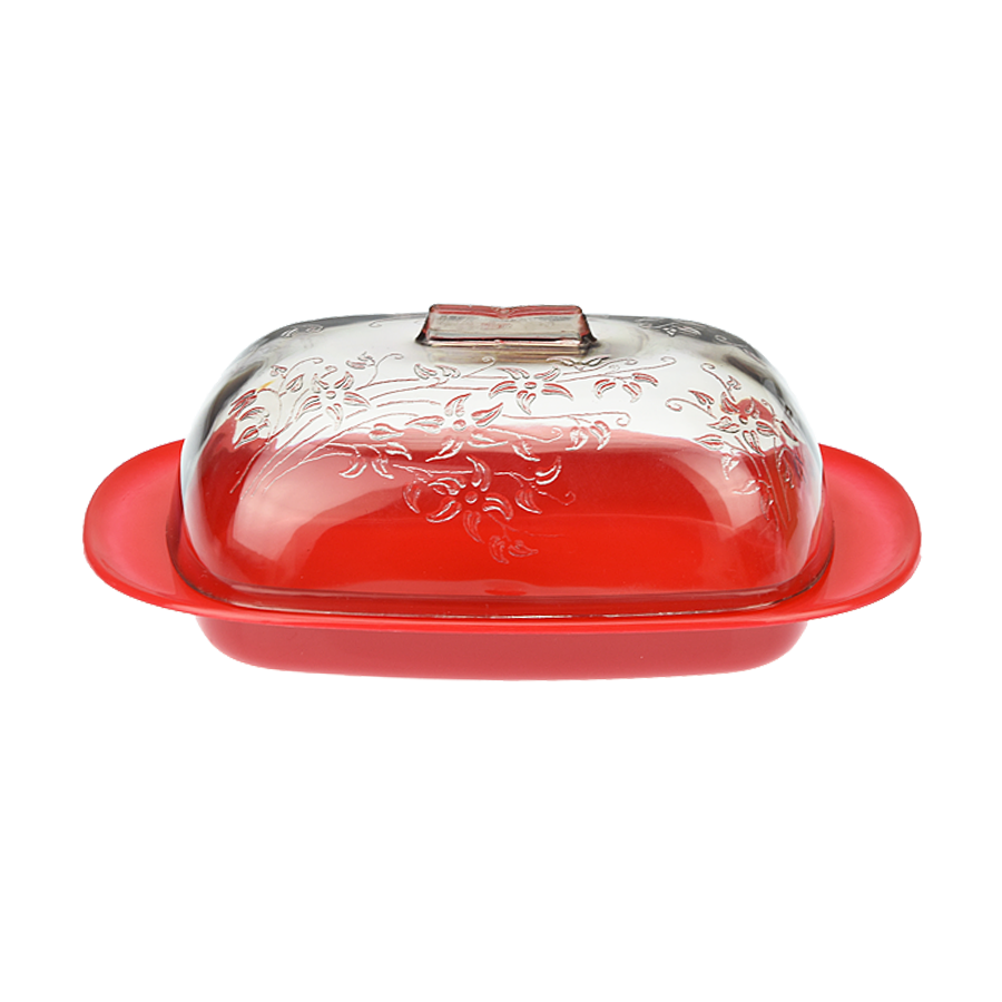 Pojemnik owalny na masło czerwony 13cm-