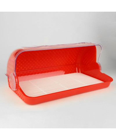 Chlebak rattanowy czerwony z transparentną pokrywą 41 x 25 x 18 cm