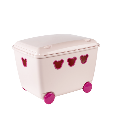 Kufer do przechowywania z pokrywą na kółkach różowy 40x53X32 cm