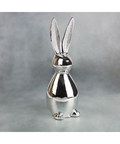 Zajączek ceramiczny srebrny brokatowe uszy 9x9,2x26 cm-Top Gifts