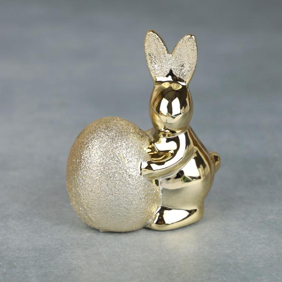 Zajączek ceramiczny z jajkiem złoty 8x4,5x9,8 cm-Top Gifts