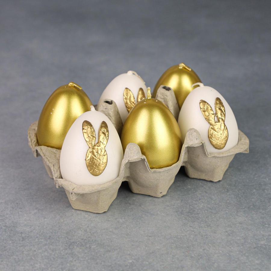 Świeca jajko Bunny biała/złota 6x4,5 cm-ADPAL