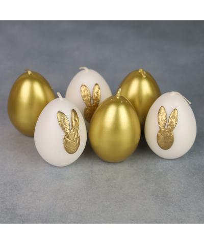 Świeca jajko Bunny biała/złota 6x4,5 cm-ADPAL