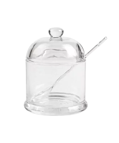 Cukiernica szklana z pokrywą + łyżeczka  - 1