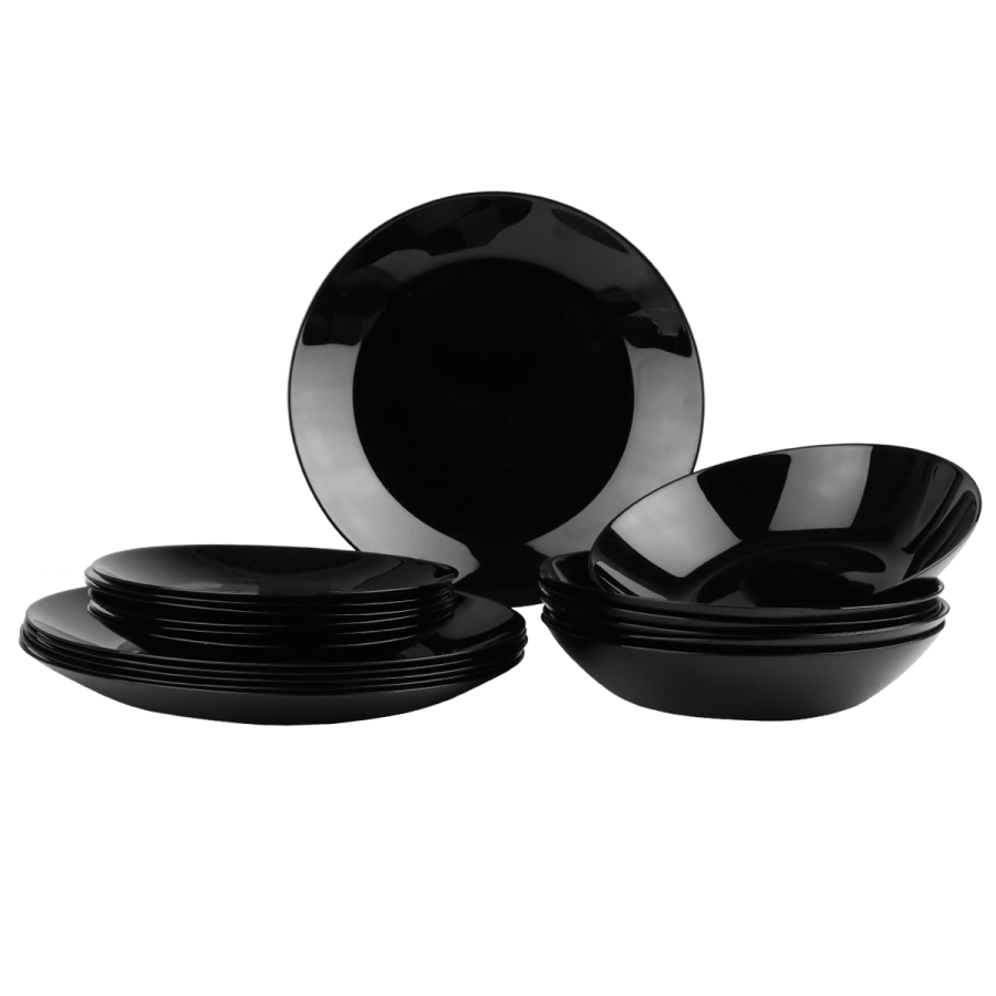 Komplet talerzy ze szkła hartowanego Zelie 18-elementowy czarny-PRYMUS AGD