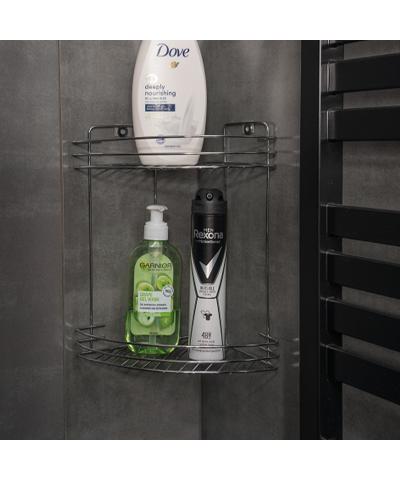 Półka narożna łazienkowa pod prysznic 2 poziomowa chrom-