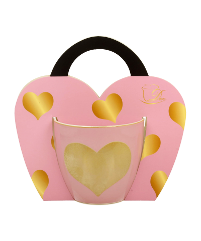 Kubek w koszyczku różowy Wielkie Złote serce  460ml-DUO