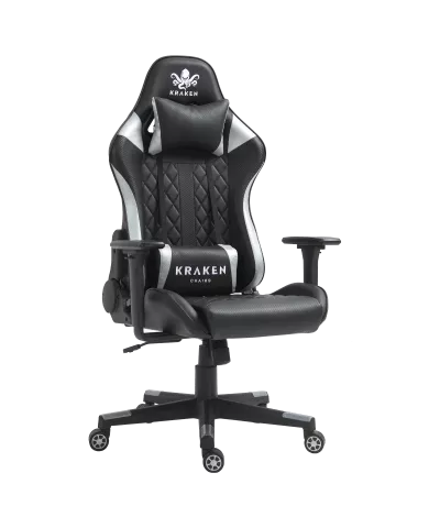 Fotel gamingowy gracza krzesło obrotowe KRAKEN HELIOS czarno-srebrny