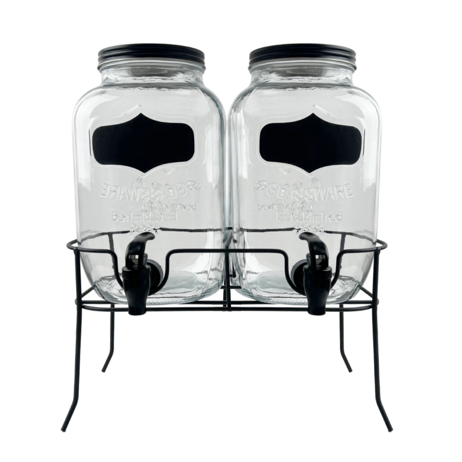 Szklany słój na stojaku z kranikiem 2 słoje 4L stojak