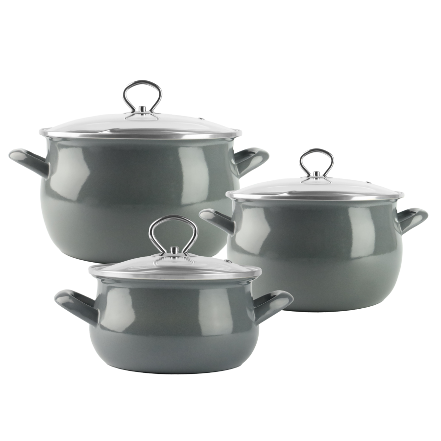 Komplet garnków emaliowanych szarych Helena 1,9 / 4 / 6,5L