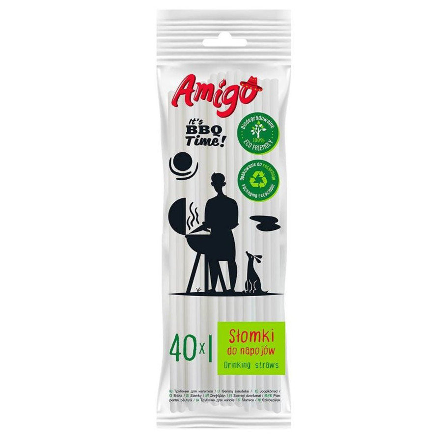 Słomki papierowe AMIGO białe 40 sztuk