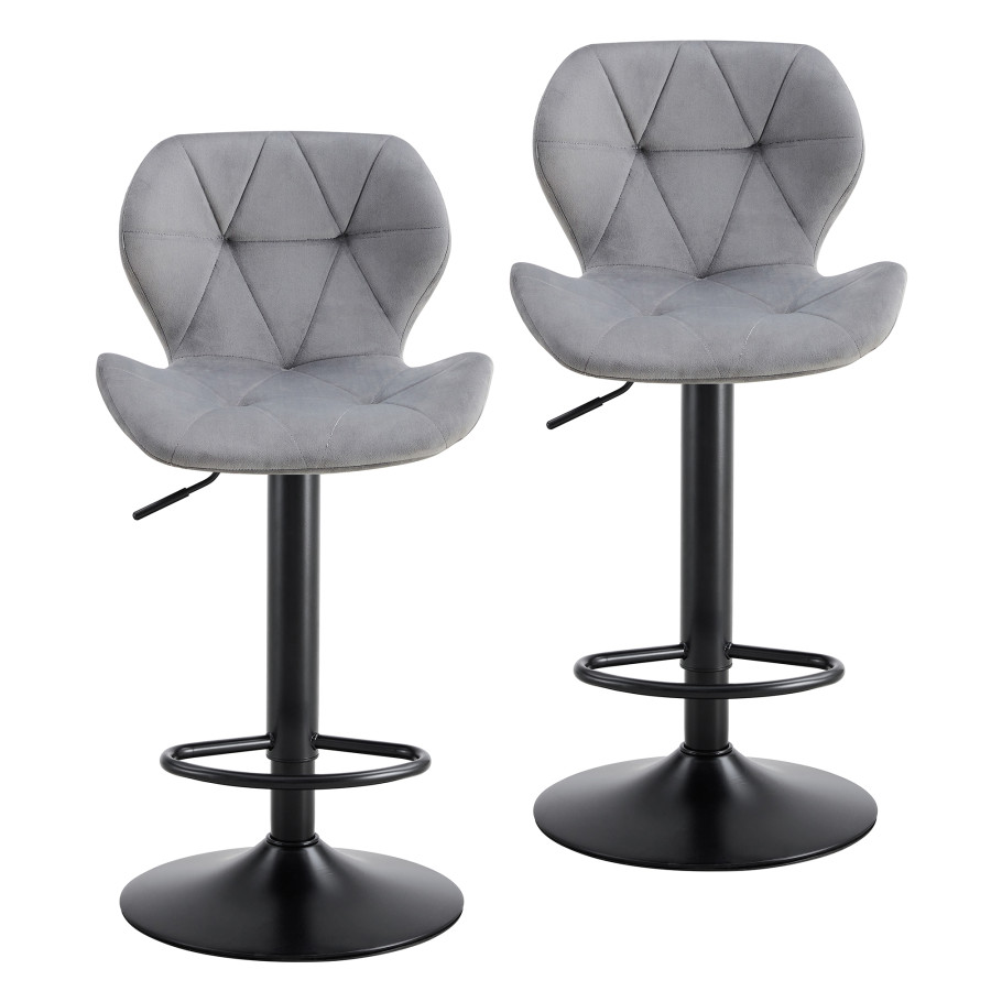 Komplet 2 hokerów hoker regulowany obrotowy welurowe PINA szare