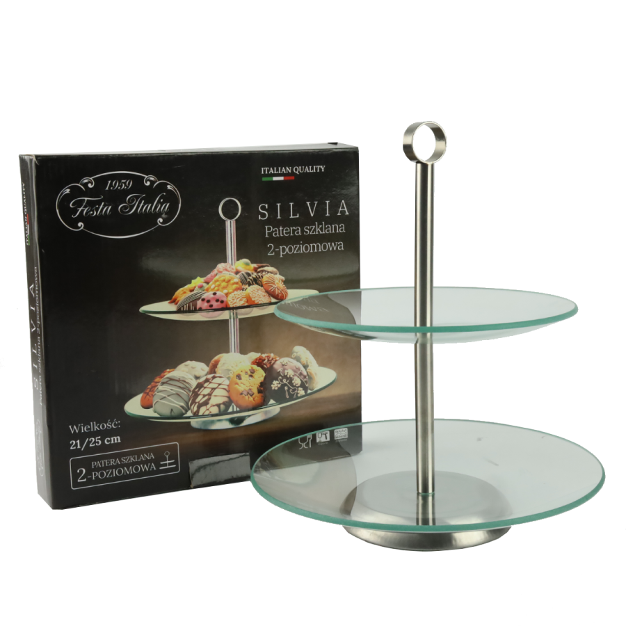 Patera szklana dwupoziomowa SILVIA okrągła na ciasto owoce