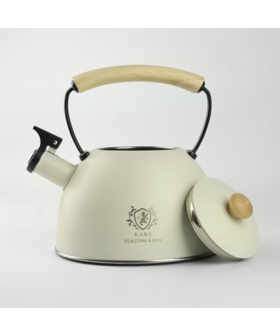 Czajnik stalowy z drewnianą rączką SANDRA 2,5l kremowy