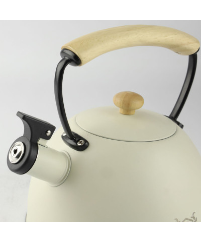 Czajnik stalowy z drewnianą rączką SANDRA 2,5l kremowy