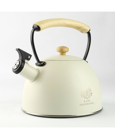 Czajnik stalowy z drewnianą rączką SANDRA 2,5l kremowy