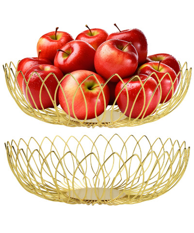 Kosz koszyk metalowy na owoce okrągły złoty 25,5x10,5cm