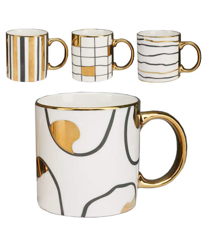 Kubek porcelanowy ZŁOTE PASKI 350 ml