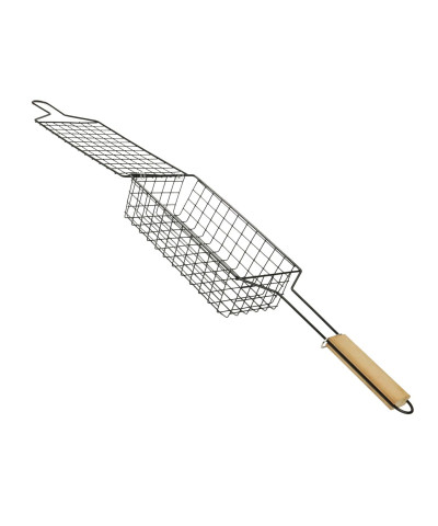 Ruszt Podwójny do Grilla 51 cm - Stal Chromowana z Drewnianą Rączką
