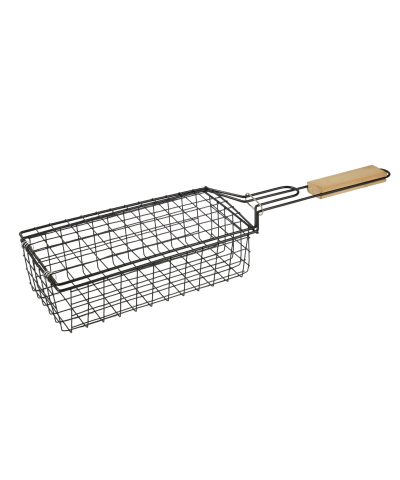 Ruszt Podwójny do Grilla 51 cm - Stal Chromowana z Drewnianą Rączką