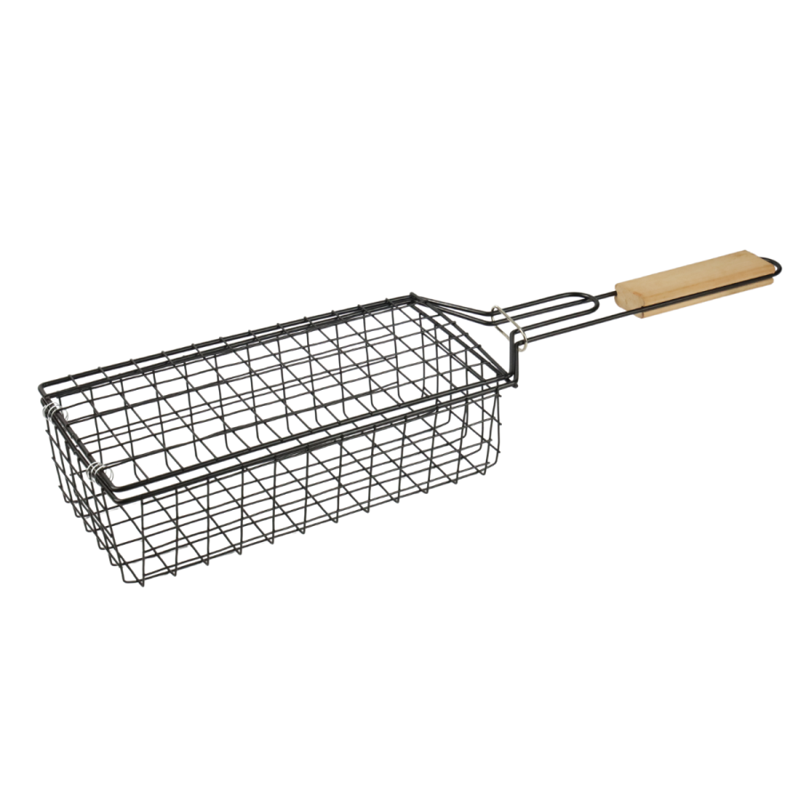 Ruszt Podwójny do Grilla 51 cm - Stal Chromowana z Drewnianą Rączką