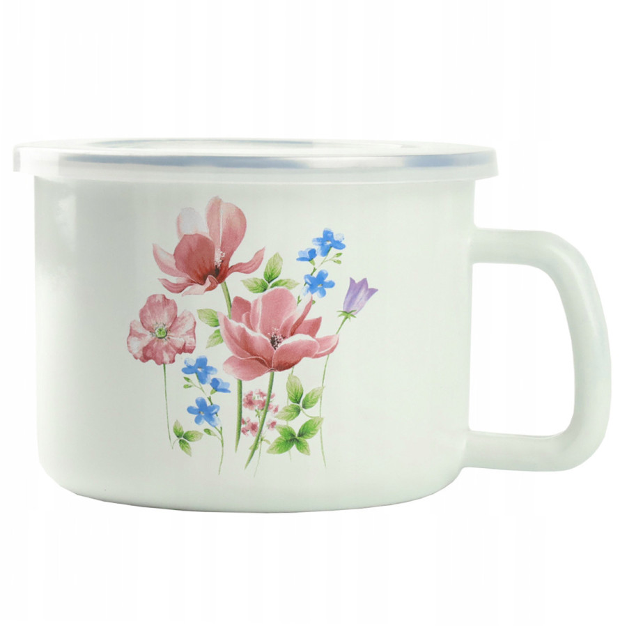 Kubek emaliowany z plastikową pokrywą ŁĄKA 500ml