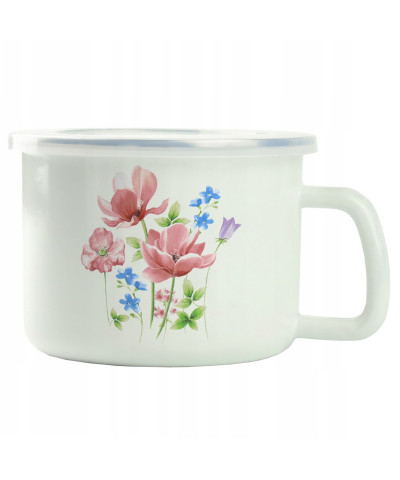 Kubek emaliowany z plastikową pokrywą ŁĄKA 500ml