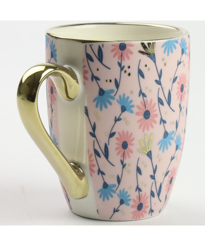 Kubek porcelanowy kwiaty/różowy/złoty 350ml