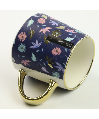 Kubek porcelanowy kwiaty/granatowy/złoty 400ml