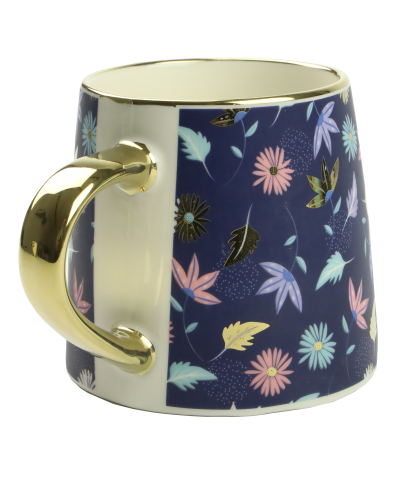 Kubek porcelanowy kwiaty/granatowy/złoty 400ml