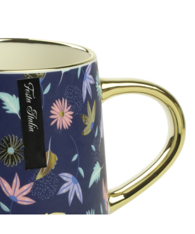 Kubek porcelanowy kwiaty/granatowy/złoty 400ml