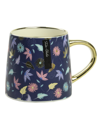 Kubek porcelanowy kwiaty/granatowy/złoty 400ml