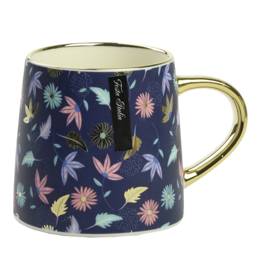 Kubek porcelanowy kwiaty/granatowy/złoty 400ml