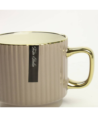 Zestaw 2 kubków porcelanowych beżowo złote  320 ml